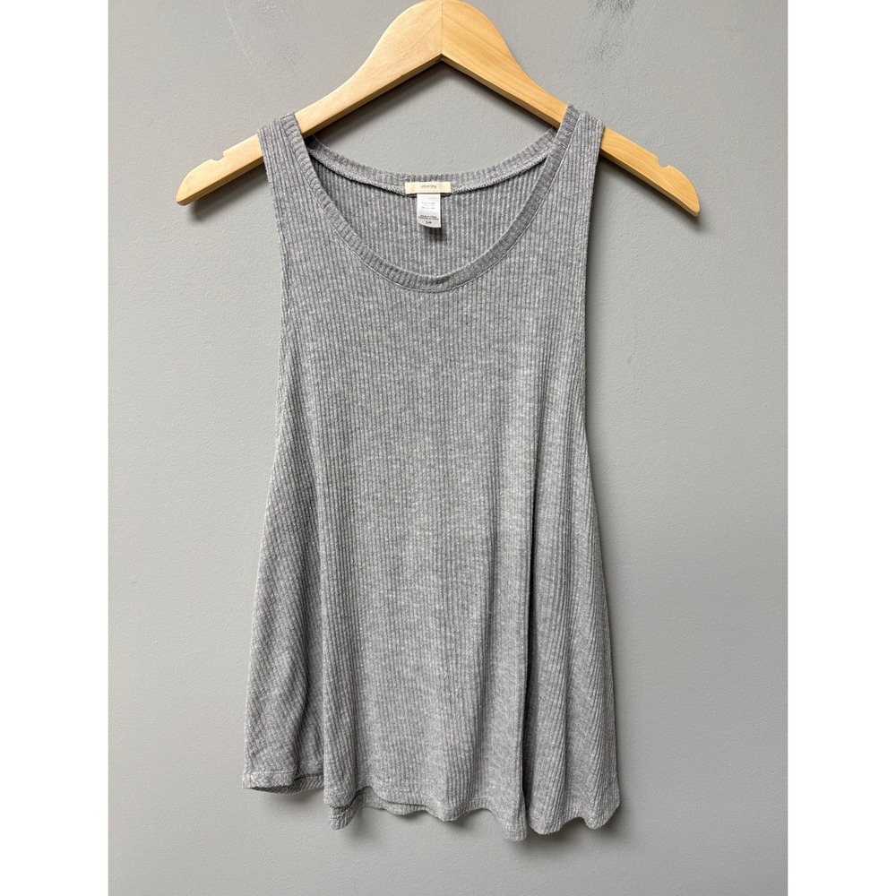 Eberjey Elon Musle Tank Top Womens S Gray Ribbed Sleeveless Relaxed Loungewear